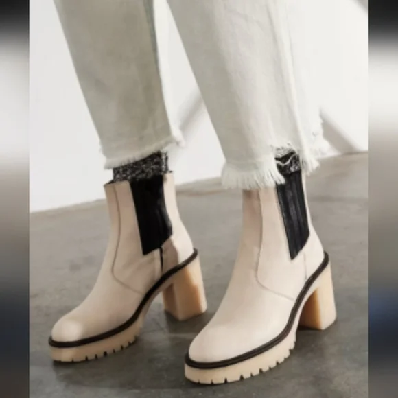 Free People Women's Leather Cream and Black Ankle Boots_41